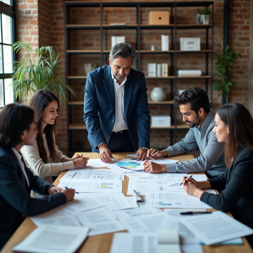 Echipă care lucrează la documentație internă organizațională